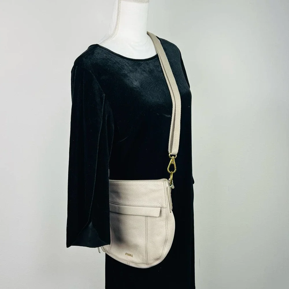 Fossil Gray Leather Crossbody Purse